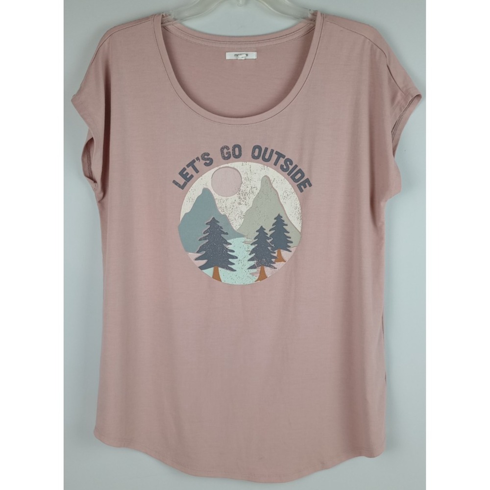 Maurices Womens L Light Mauve Pink Lets Go Outside Cap Sleeve Graphic Shirt